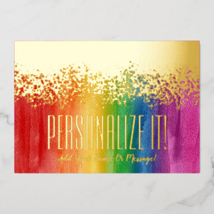 Colourful Rainbow With Gold Foil Glitzy Border Car Foil Holiday Card