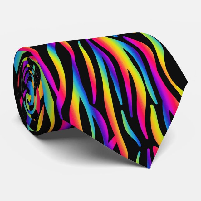 Colourful Rainbow Zebra Print Tie (Rolled)