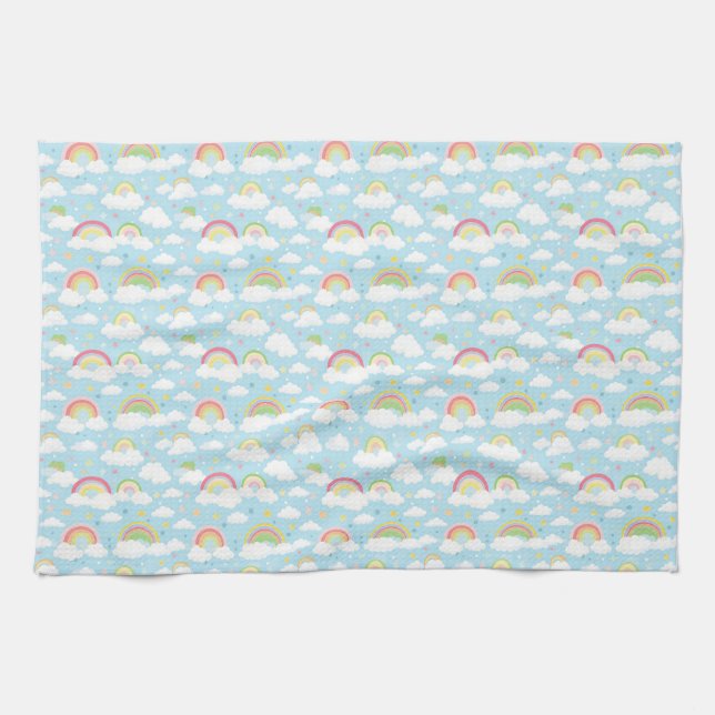 Colourful Rainbows and Clouds Kitchen Towel (Horizontal)