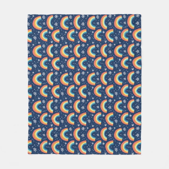 Colourful Rainbows and Snowflakes Fleece Blanket (Front)