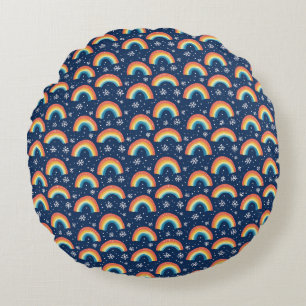 Colourful Rainbows and Snowflakes Round Pillow
