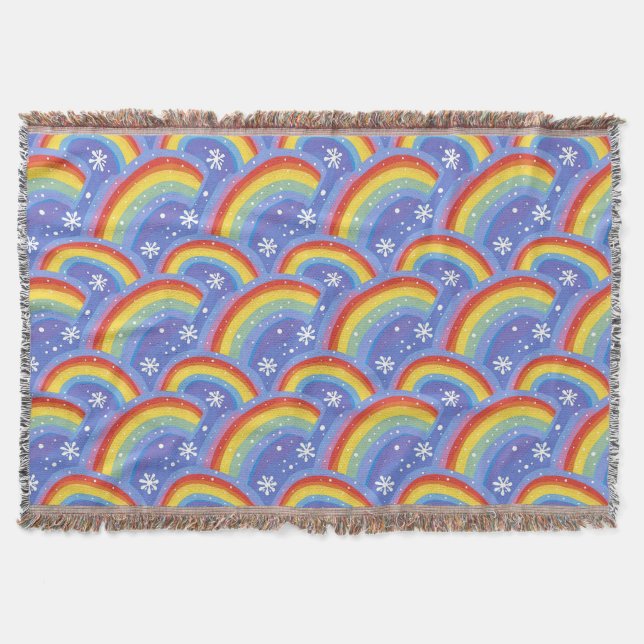 Colourful Rainbows on Purple Background Throw Blanket (Front)