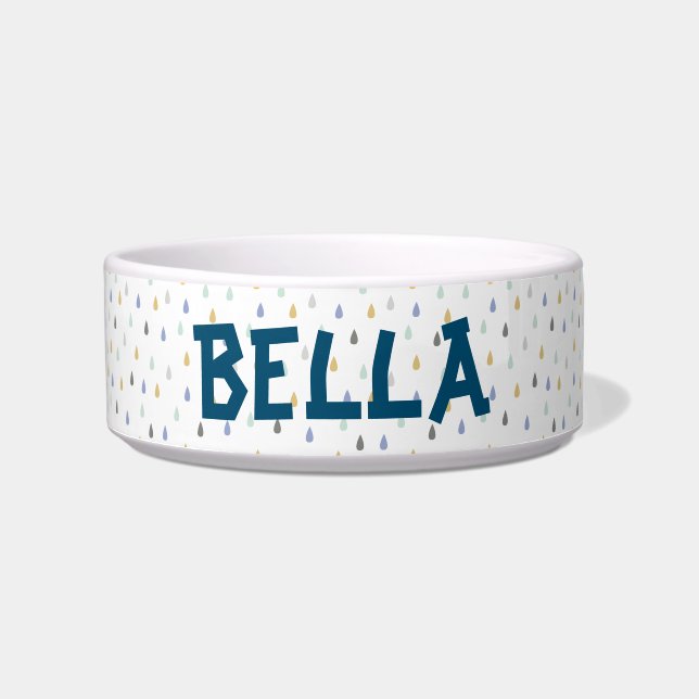 Colourful Raindrop Pattern Customizable Pet Name B Bowl (Front)