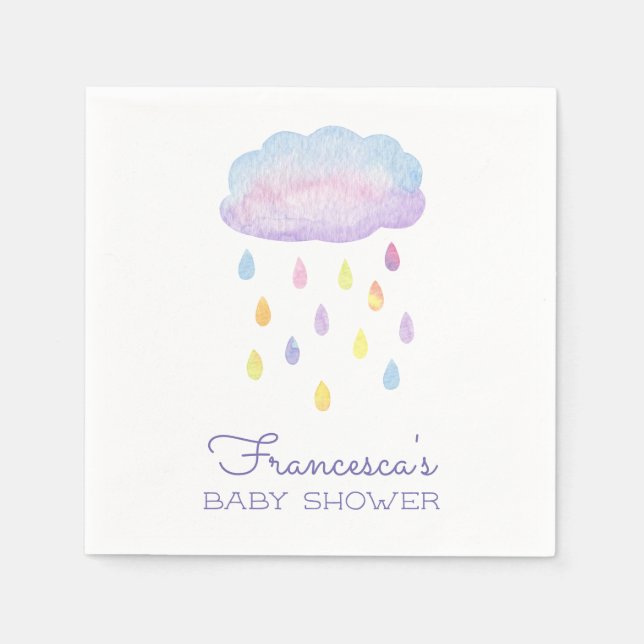 Colourful Raindrops and Sprinkles Baby Shower Napkin (Front)