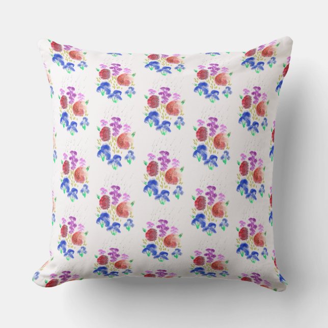 Colourful Rainy Day Flowers Large and Small Outdoor Pillow (Front)