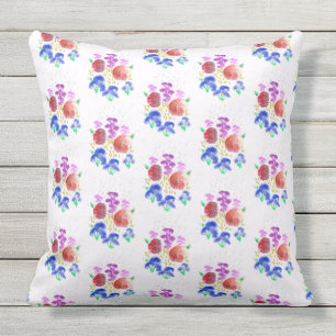 Colourful Rainy Day Flowers Large and Small Outdoor Pillow