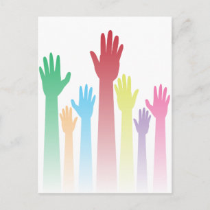 Colourful Raised Hands Postcard
