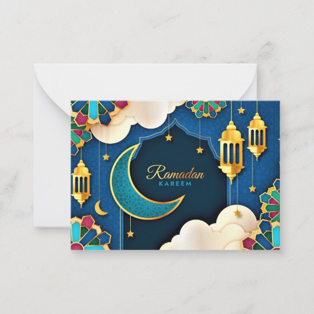 Colourful Ramadan Kareem Gold Crescent        Card (Front)