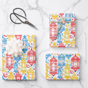 Colourful Ramadan Kareem Happy Eid Mubarak Lantern Wrapping Paper Sheet