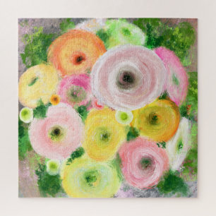 Colourful Ranunculus Bouquet Original Art Painting Jigsaw Puzzle