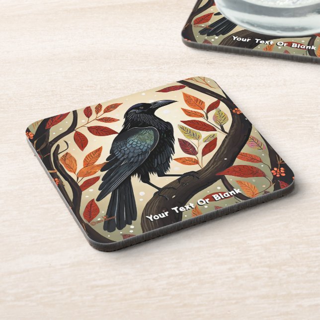 Colourful Raven Perched in a Tree Coaster (Left Side)