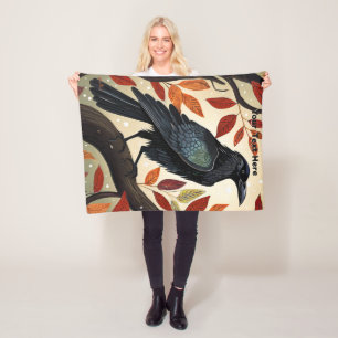Colourful Raven Perched in a Tree Fleece Blanket