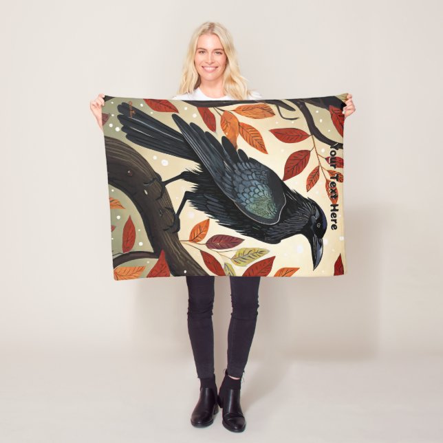 Colourful Raven Perched in a Tree Fleece Blanket (In Situ)