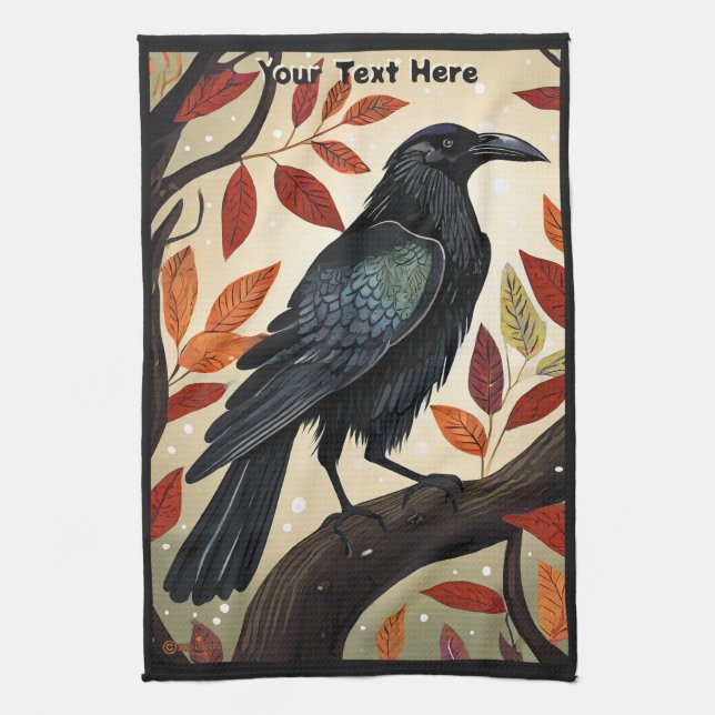 Colourful Raven Perched in a Tree Kitchen Towel (Vertical)
