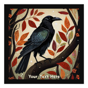 Colourful Raven Perched in a Tree Poster