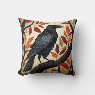 Colourful Raven Perched in a Tree Throw Pillow