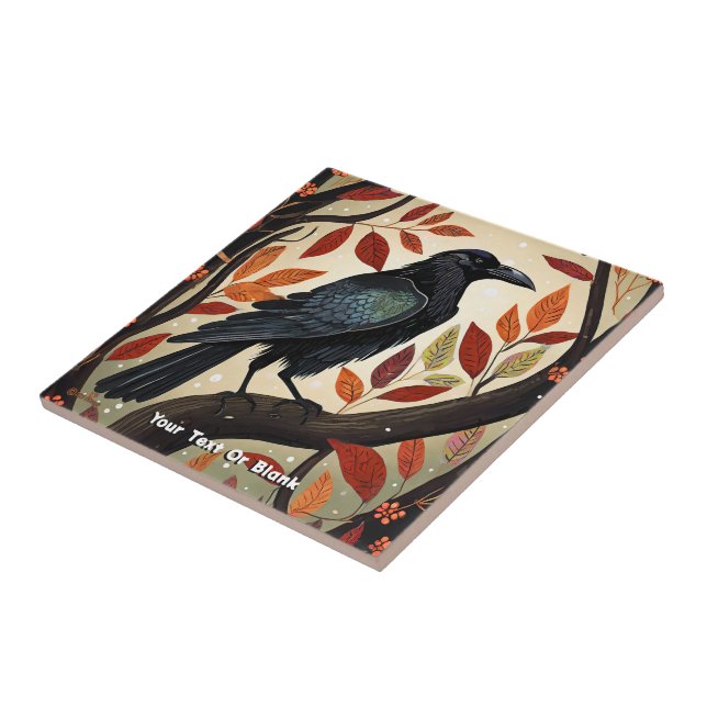 Colourful Raven Perched in a Tree Tile (Side)