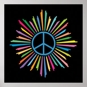 Colourful Rays Surround Peace Sign