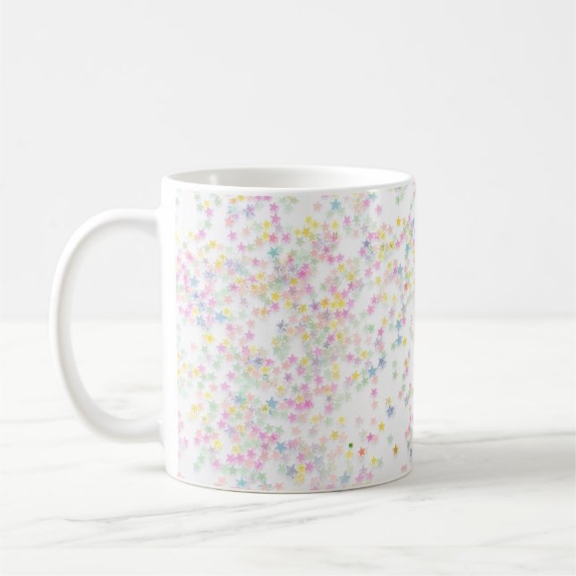 Colourful real confetti stars coffee mug (Left)