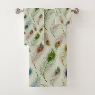 Colourful Realistic Peacock Bird Feathers Bath Towel Set