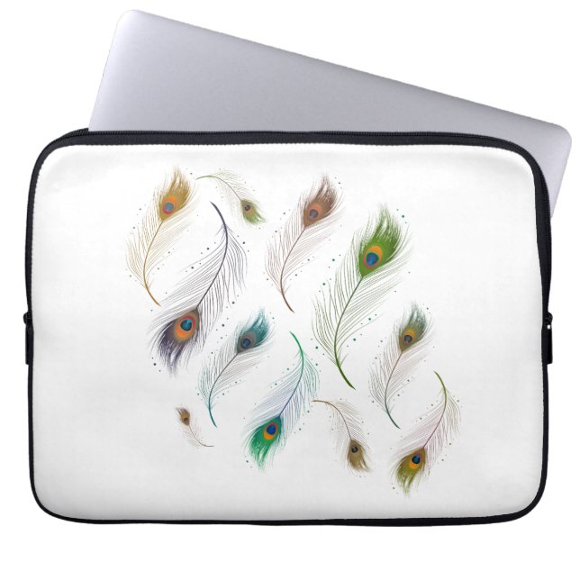 Colourful Realistic Peacock Bird Feathers Laptop Sleeve (Front)