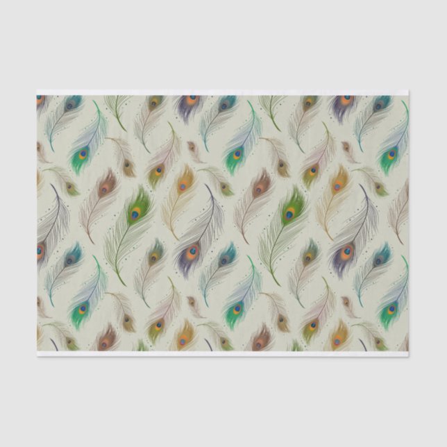 Colourful Realistic Peacock Bird Feathers Tissue Paper (Front)