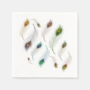 Colourful Realistic Peacock Feather Pattern Napkin