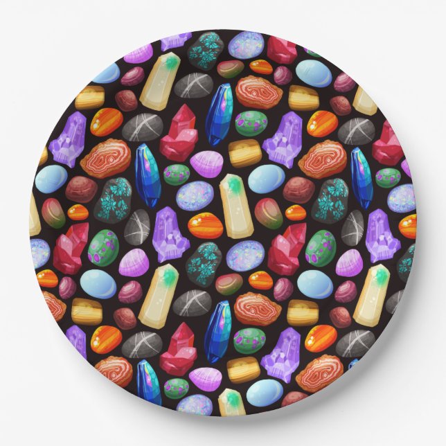 Colourful Realistic Rock and Crystal Pattern Paper Plate (Front)