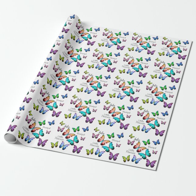 Colourful Realm of Morpho Blue Rainbow Butterflies Wrapping Paper (Unrolled)