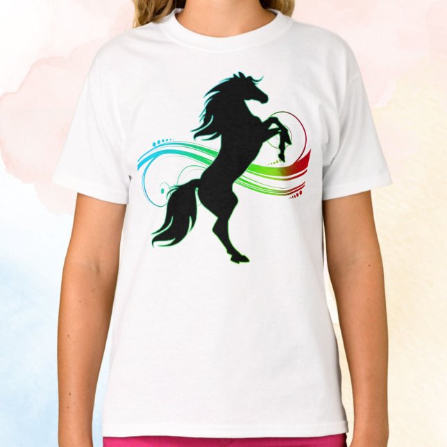 Colourful Rearing Horse Girls T-Shirt (Horse Swirl Tee)