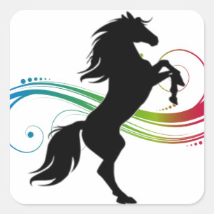 Colourful Rearing Horse Square Sticker