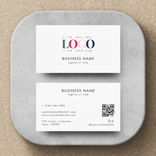 Colourful Rectangle Business Logo Qr Code Company Business Card (Creator Uploaded)