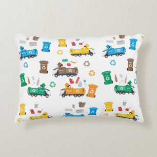Colourful Recycling Garbage Trucks & Bins  Accent Pillow
