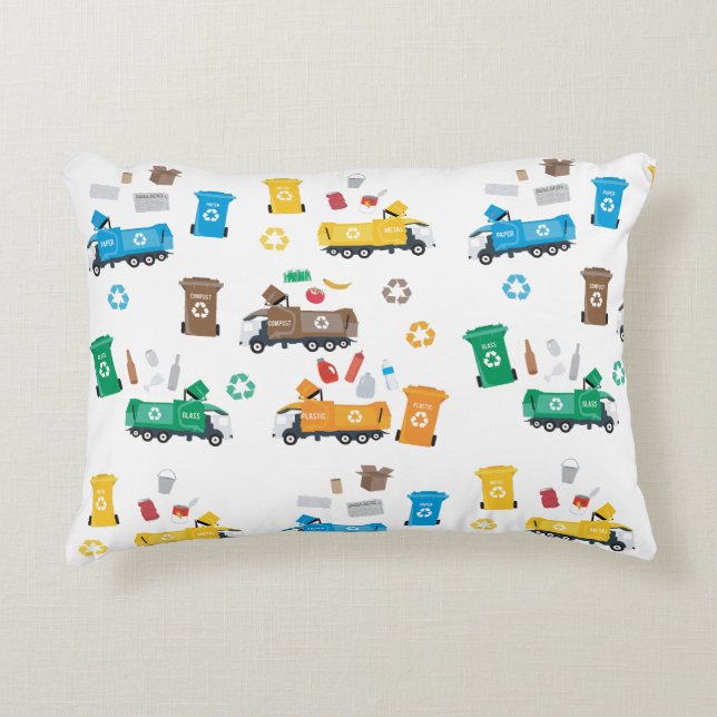 Colourful Recycling Garbage Trucks & Bins  Accent Pillow (Front)