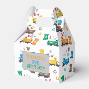 Colourful Recycling Garbage Trucks & Bins Birthday Favor Box