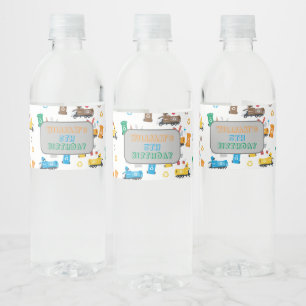 Colourful Recycling Garbage Trucks & Bins Birthday Water Bottle Label