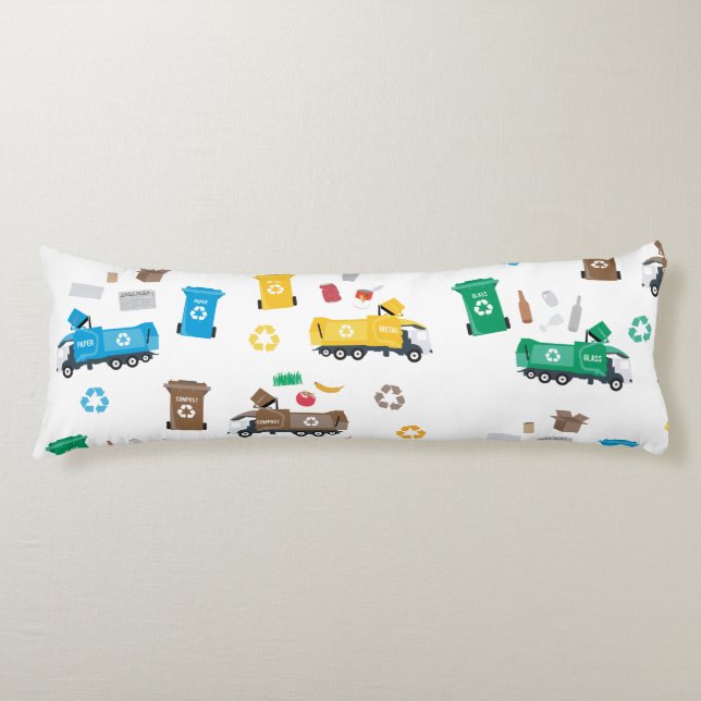 Colourful Recycling Garbage Trucks & Bins Body Pillow (Front)