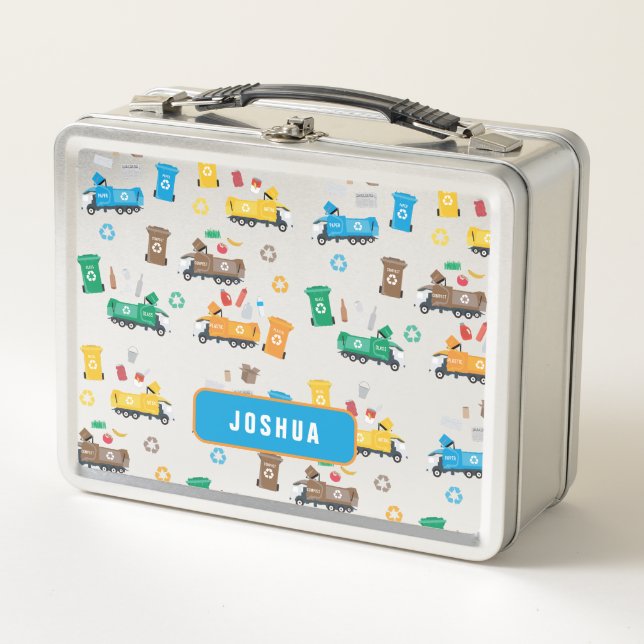 Colourful Recycling Garbage Trucks & Bins Metal Lunch Box (Front)