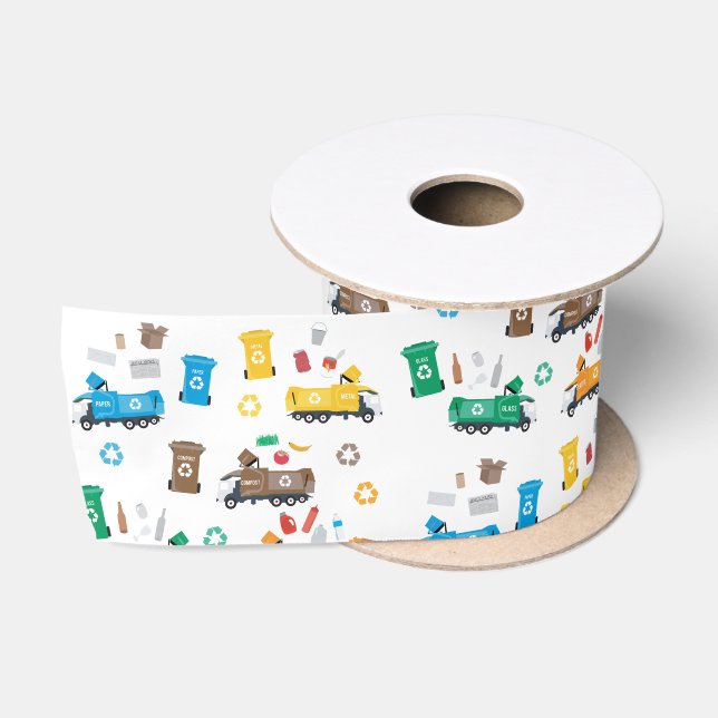 Colourful Recycling Garbage Trucks & Bins Satin Ribbon (Spool)