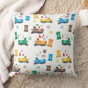 Colourful Recycling Garbage Trucks & Bins Throw Pillow