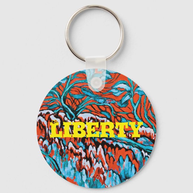 Colourful Red and Blue Magical Woodlands Keychain (Front)