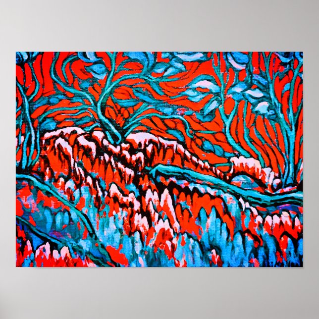 Colourful Red and Blue Magical Woodlands Poster (Front)