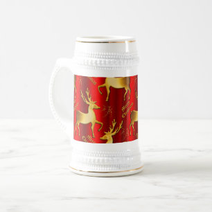 Colourful Red and Gold Reindeer Christmas Beer Stein