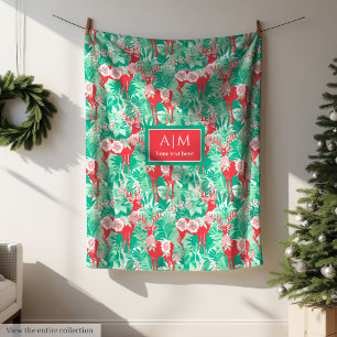 Colourful red and green watercolor preppy throw fleece blanket