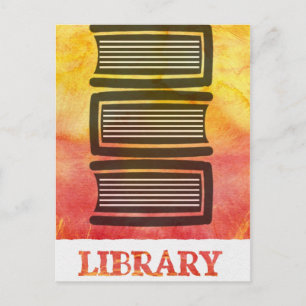 Colourful Red and Yellow Library Book Postcard
