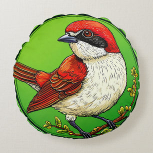Colourful Red backed shrike Bird Round Pillow