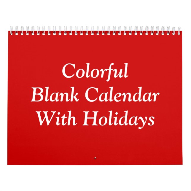 Colourful Red Blank Calendar With Holidays (Cover)