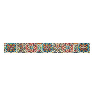 Colourful Red, Blue and Yellow Tiles Satin Ribbon