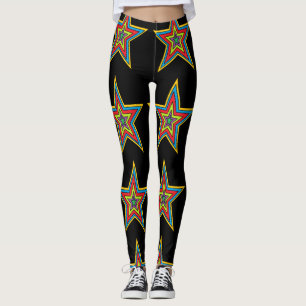 Colourful Red, Blue, Black Star Abstract Leggings