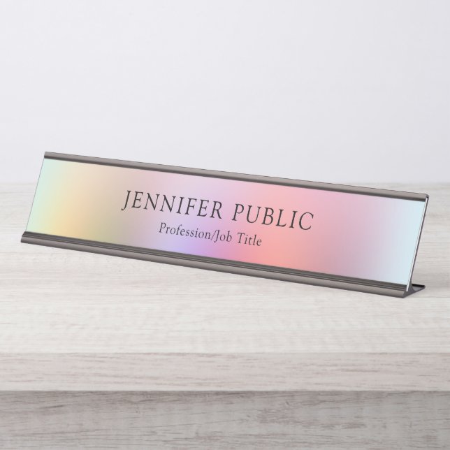 Colourful Red Blue Purple Green Yellow Template Desk Name Plate (Front)